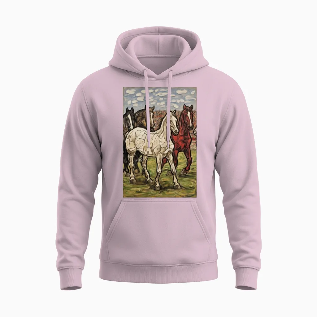 Horses in the Field - Horse Lovers Unisex Hoodie in Light Pink