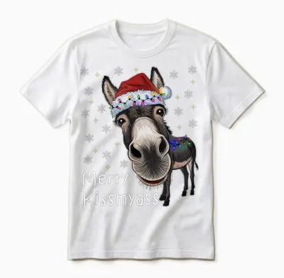 Merry Kissmyass Donkey Sarcastic Xmas Funny Christmas Unisex T-Shirt - White