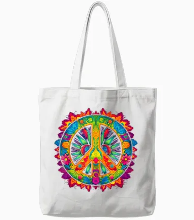 Peace Love Hippie Costume Tie Dye 60s 70s Tote Bags - White