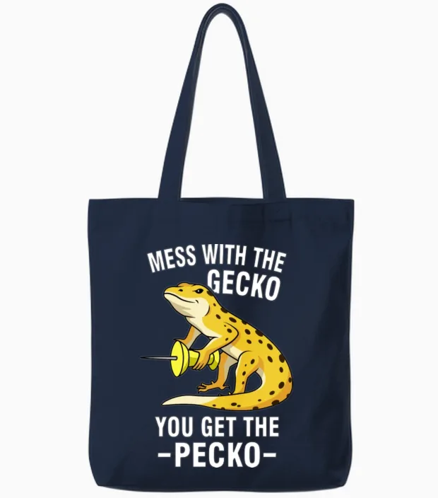 Mess with the Gecko You Get the Pecko 1 Tote Bags in Navy