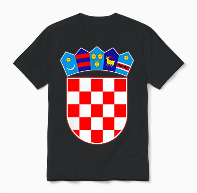 Hrvatska Kroatien Croatia T-Shirt Kroatien Wappen Nationalflagge Kroatien Hrvatska Schwarz Klein Crew-Ausschnitt Lässig Unisex T-Shirt in Black