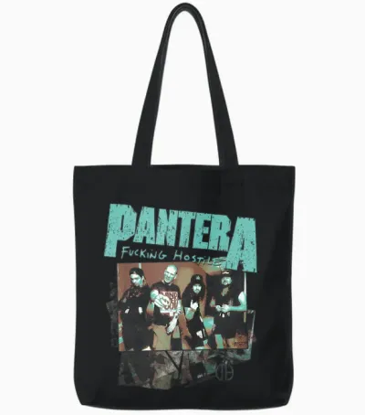 Official Pantera Hostile Retro Band Heavy Metal Vintage Tote Bags - Black