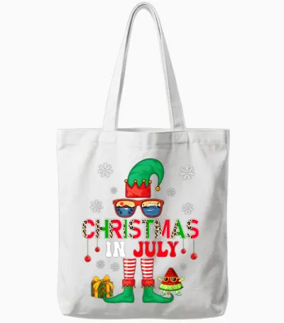 Christmas in July Costume Elf Sunglasses Beach Lover Family Men Women Tote Bags - White