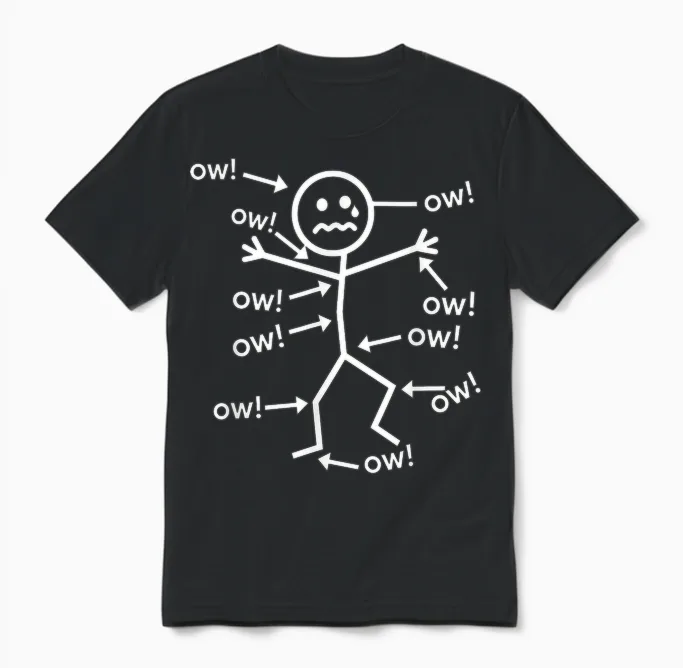 Ow Ow Ow Figure- Funny Chronic Pain Awareness Unisex T-Shirt in Black
