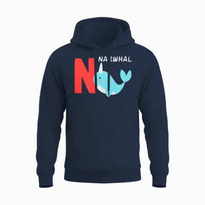 Narwhal Funny Alphabet Unisex Hoodie - Navy