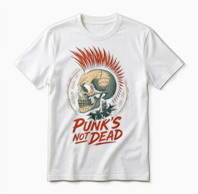 Vintage Punk Rock Skull 80s Music Goth Halloween Unisex T-Shirt in White
