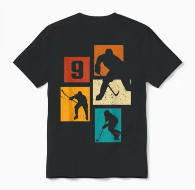 9. Geburtstag Eishockey 9. Jahre Jungs Spieler Retro Unisex T-Shirt - Black