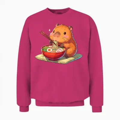 Cute Capybara Eats Ramen Noodles Capybaras Ramen T-Shirt, Black Unisex Sweatshirt - Heliconia