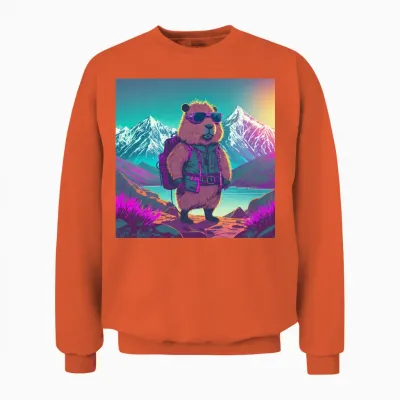 Capybara Hiking Thru the Mountains Unisex Sweatshirt - Orange