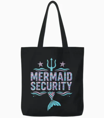 Mermaid Security Funny Dad Family Squad Tote Bags - Black