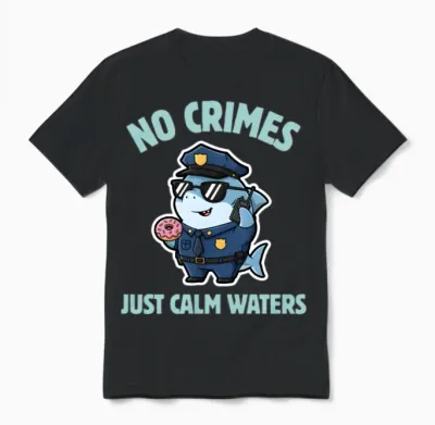 Calm Waters – Kawaii Shark Police Officer Unisex T-Shirt - Black