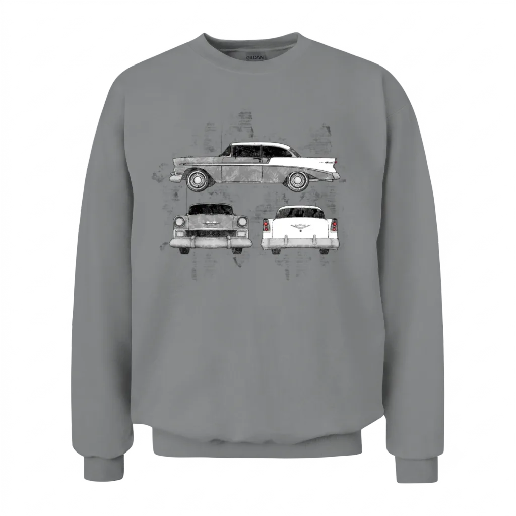 1956 Chevrolet Bel Air Sketch Silver Unisex Sweatshirt - Sport Grey