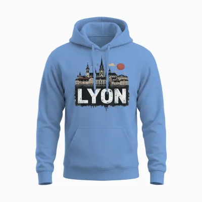 Souvenir Vintage Lyon Landscape Retro Unisex Hoodie - Carolina Blue