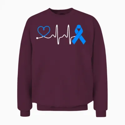Blue Ribbon Heart Beat for Colon Cancer Awareness T-Shirt, Black, S Unisex Sweatshirt - Maroon