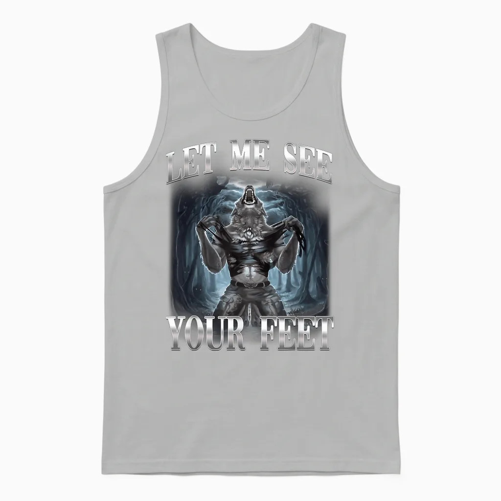 Lass Mich Deine Füße Sehen Alpha Wolf Ironic Meme Unisex Tank Top in Ash