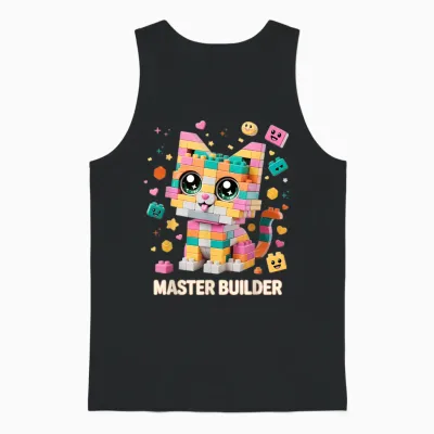 Cat Brick Building Blocks Master Builder Cat Lover Kitten Unisex Tank Top - Black