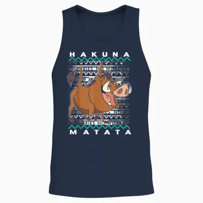 Disney the Lion King Pumbaa Hakuna Matata Holiday Christmas T-Shirt, Black, S Unisex Tank Top - Navy