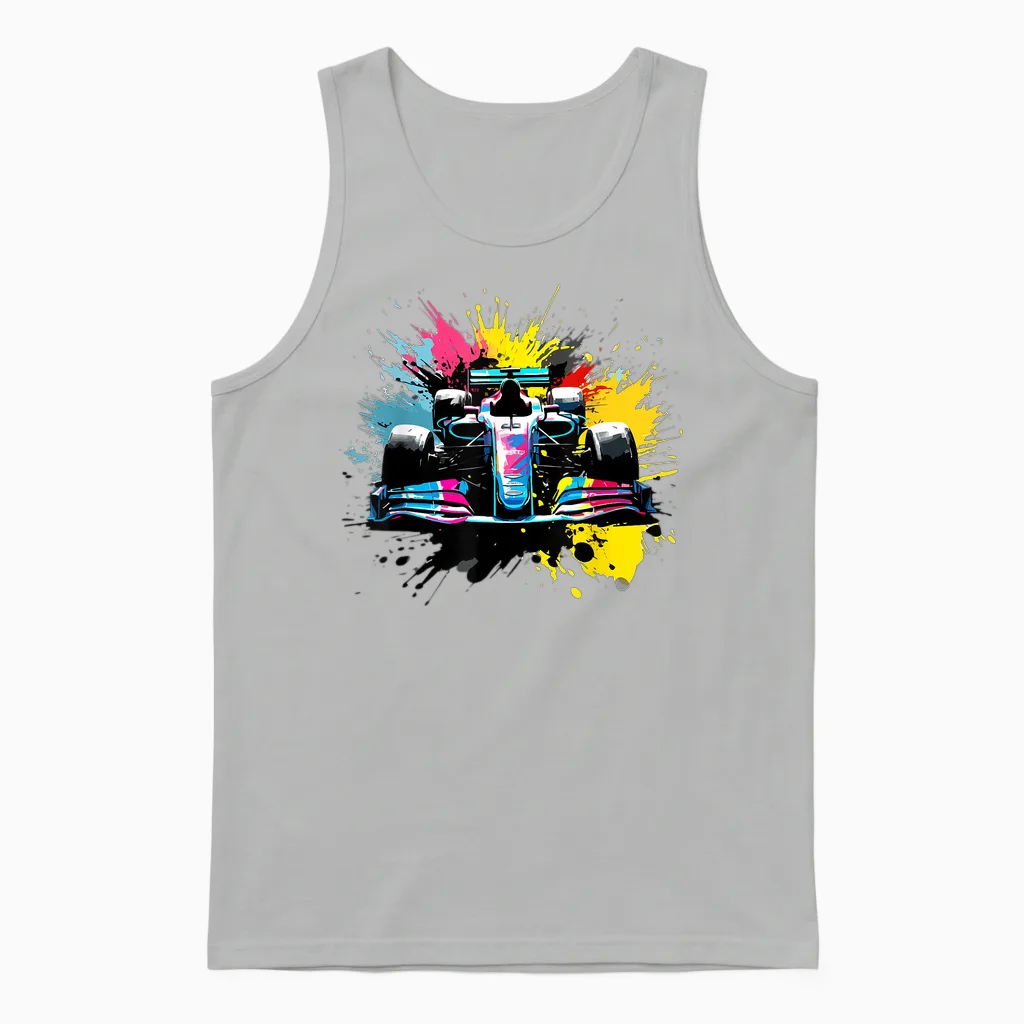Colorful Racing Car Splash Art Racing Driver Unisex Tank Top in Ash