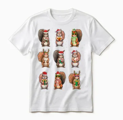 Squirrels Christmas Lights Decor Funny Squirrel Lover Pajama Unisex T-Shirt - White