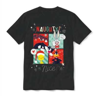 Looney Tunes Naughty or Nice Christmas Unisex T-Shirt - Black