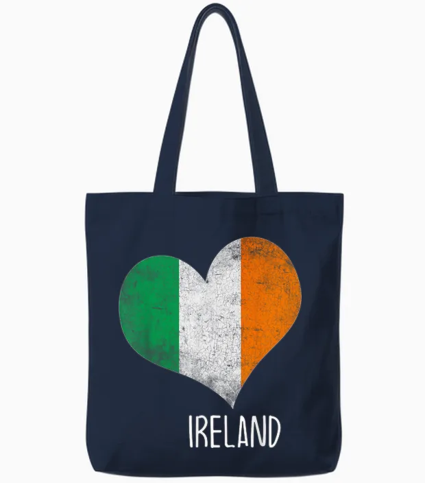 Drapeau Irlandais Mignon Cœur Patriotique Irlandais Fierté Filles Maman Enfants Tote Bags in Navy