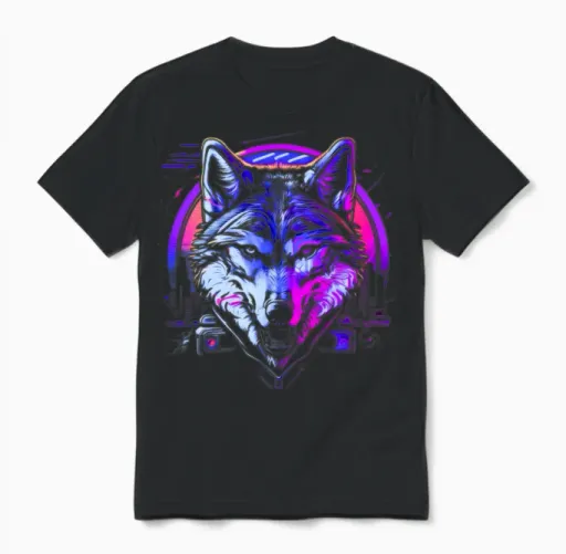 Retro Rhythm Wolf - Wildlife Unisex T-Shirt in Black