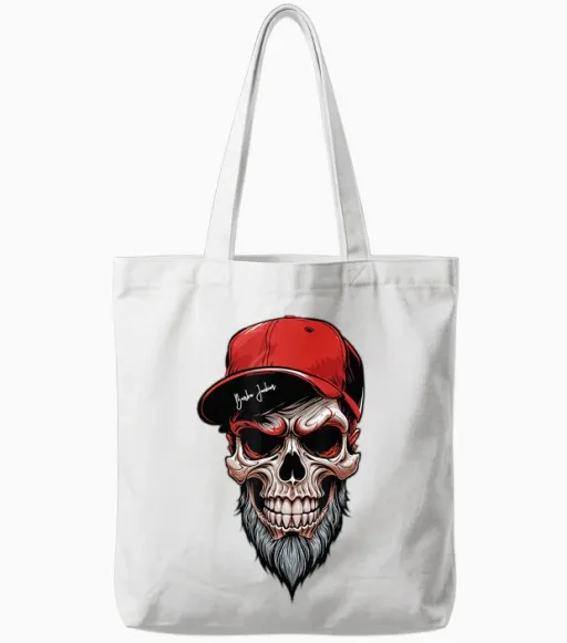 Skull Bearded Beard Skull Gift T-Shirt, Black, S Tote Bags - White