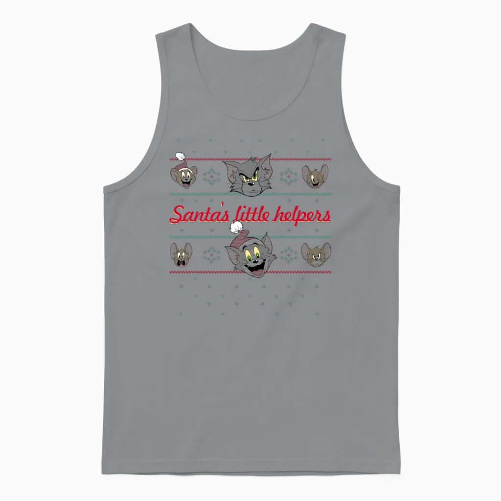 Tom and Jerry Ugly X-Mas Santa's Little Helpers Unisex Tank Top in Sport Grey