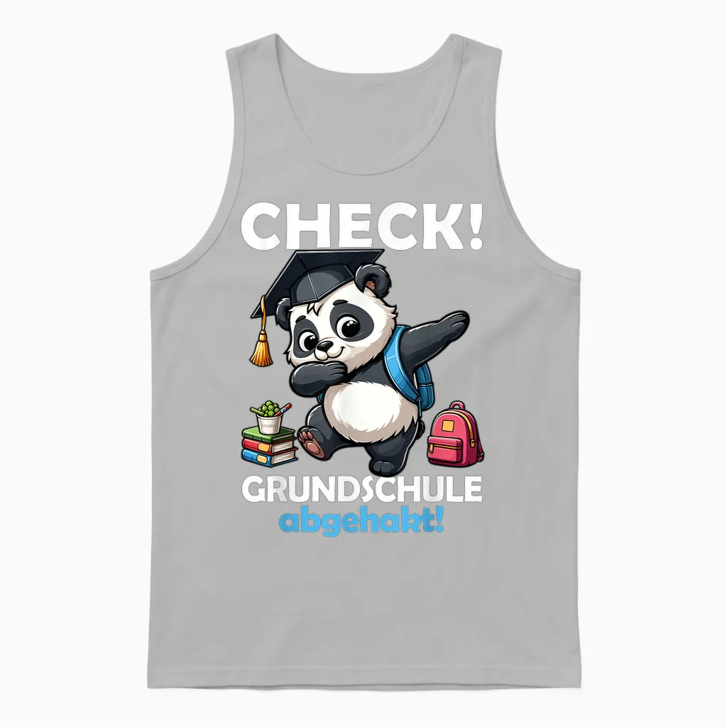 Check! Primary School Abgehakt! School Farewell Graduation Panda T-Shirt, Black Unisex Tank Top in Ash