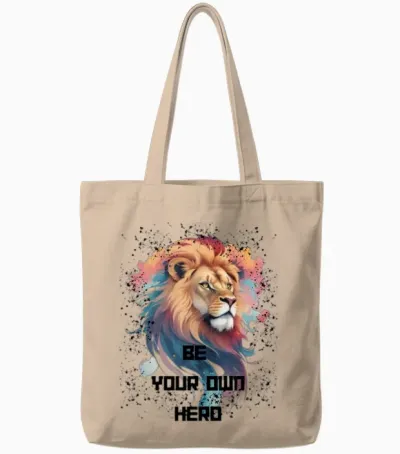 Self-Made Hero - Brave Lion Attitude Art Tote Bags - Natural