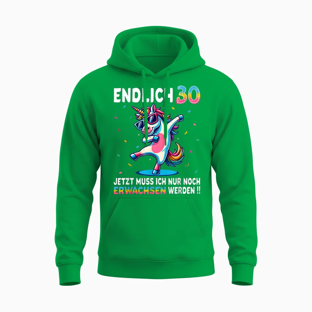 30th Birthday Gifts Woman Man Party Outfit Unicorn T-Shirt, Black Unisex Hoodie in Irish Green