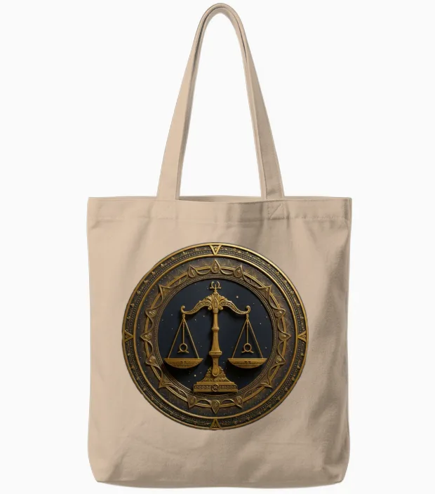 Ornate Scales of Justice Emblem Tote Bags in Natural