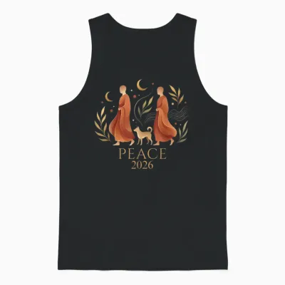 Walk Peace 2026 World Peace Monks with Aloka Dog Spiritual Unisex Tank Top - Black