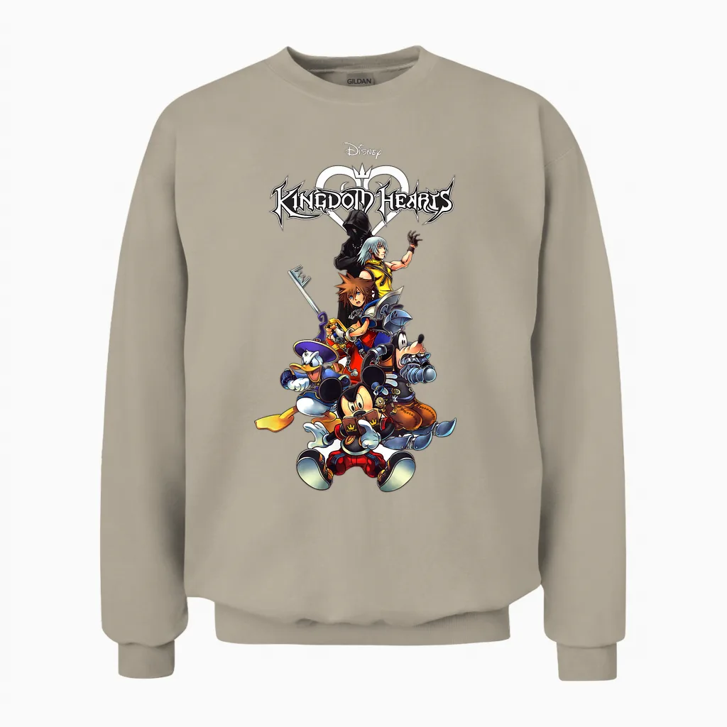 Disney Kingdom Hearts Group Shot Action Pose Logo Unisex Sweatshirt in Sand