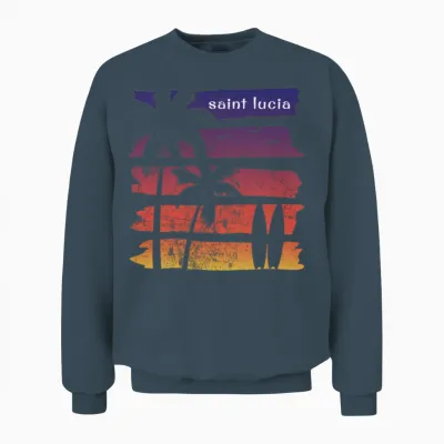 Cool Saint Lucia Surfing Fan Beach Palm Tree Unisex Sweatshirt - Dark Heather