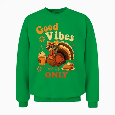 Drinking Coffee Bow Thanksgiving Womens Turkey Unisex Sweatshirt - Irish Green