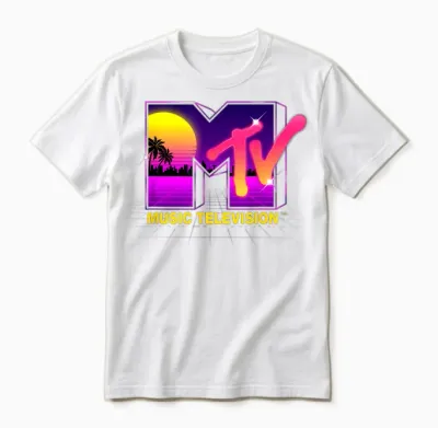 Mademark X Mtv - Mtv Retrowave Sunset Synthwave Cyberpunk Vaporwave 80s Mtv Unisex T-Shirt - White