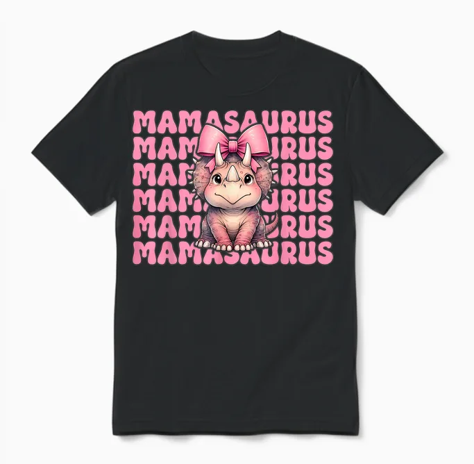 Mamasaurus Triceratops Mama Dinosaur Mom Mother's Day Unisex T-Shirt in Black