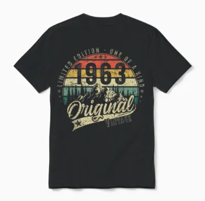 1963 Vintage Vintage Birthday Retro Men's Women's Gift T-Shirt, Black Unisex T-Shirt - Black