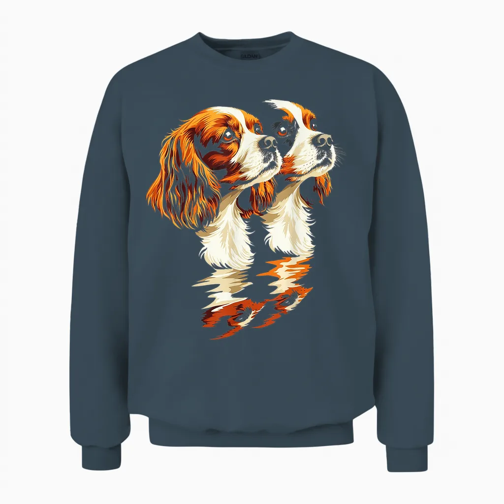 Dog Illustration Cavalier King Charles Spaniel T-Shirt, Black, S Unisex Sweatshirt in Dark Heather