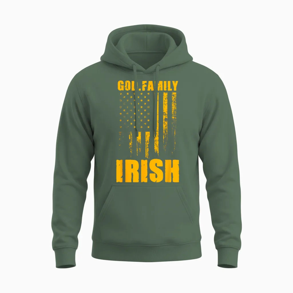 Notre Dame Irish God. Family. Vintage Usa Unisex Hoodie in Military Green