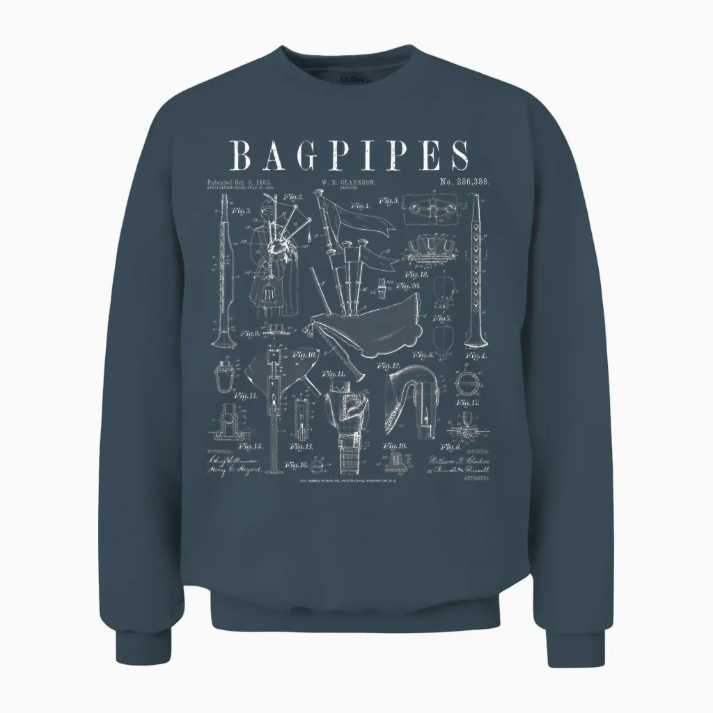 Bagpipe Bagpipe Player Vintage Patent Musician Unisex Sweatshirt in Dark Heather