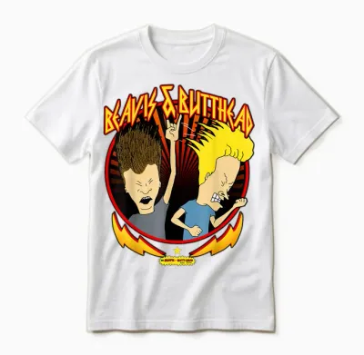 Beavis and Butt-Head Metal Colors Rock Out Graphic Unisex T-Shirt - White