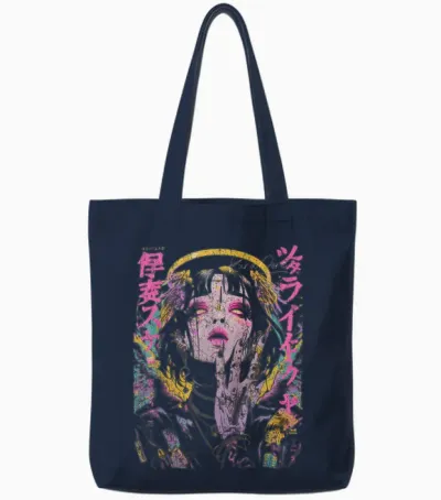 Japon Streetwear Cyberpunk Ange Y2k Techwear Manga Anime Tote Bags - Navy
