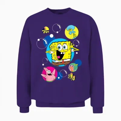 Spongebob Squarepants and Co in Bubbles T-Shirt, Black, S Unisex Sweatshirt - Purple