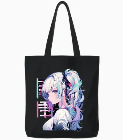 Manga Anime ästhetische Cyberpunk Techwear Harajuku Tote Bags - Black