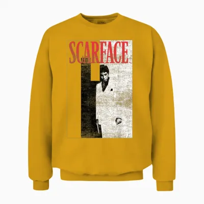Scarface Distressed T-Shirt Movie Poster Photo, Black, S Unisex Sweatshirt - Gold