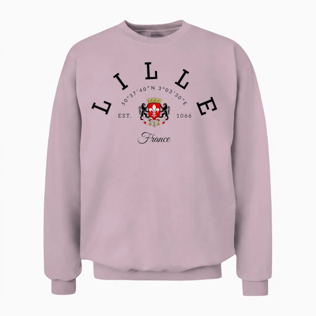 Lille France Souvenir Lille Gift Lille Fan Travel France Unisex Sweatshirt in Light Pink
