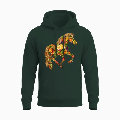Horses Rich in Flowers Unisex Hoodie - Forest