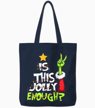 Is This Jolly Enough Funny Christmas Light Men Women Tote Bags - Navy